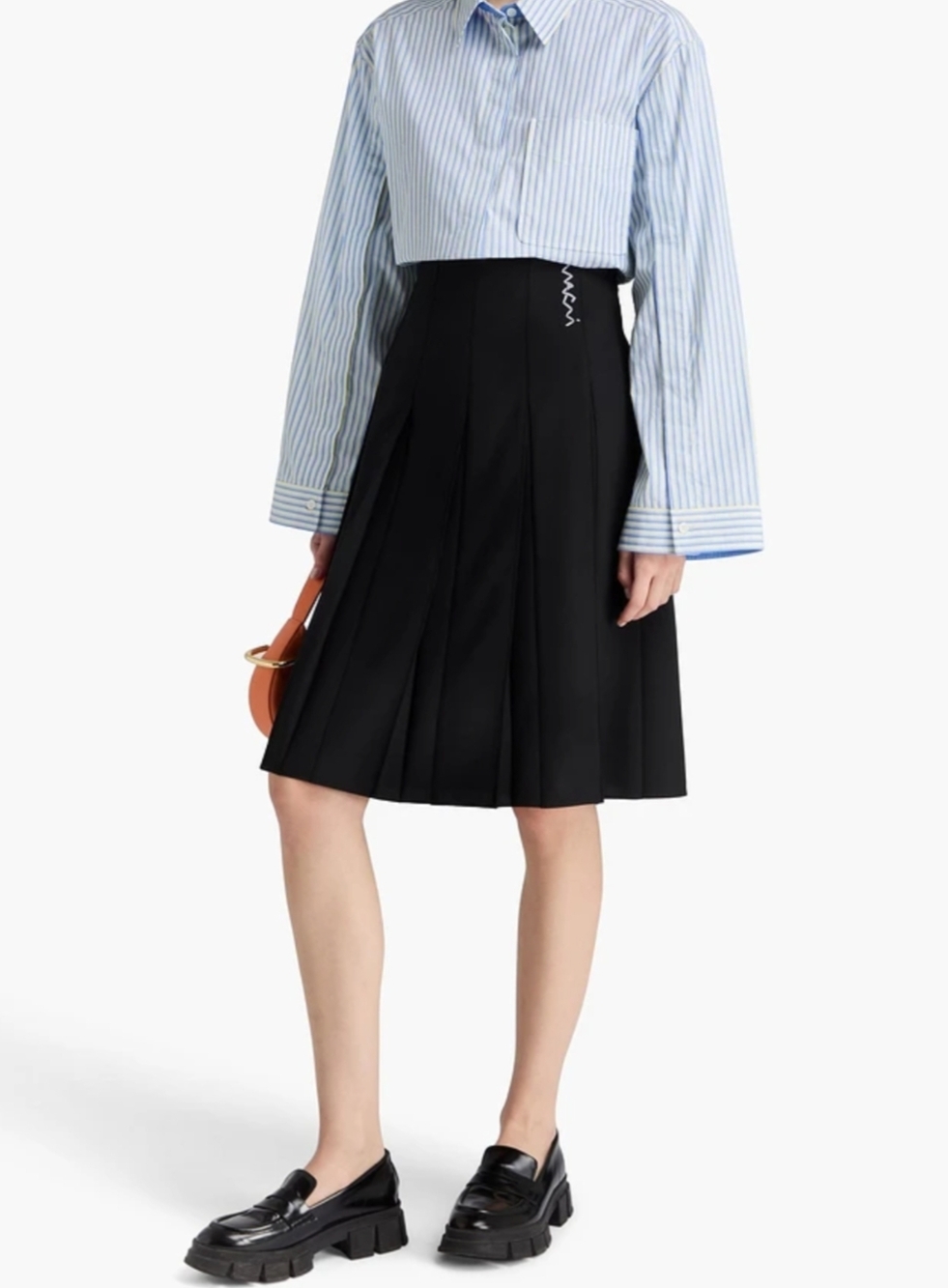 Marni Black Pleated Circle Skirt with Subtle Logo Detail